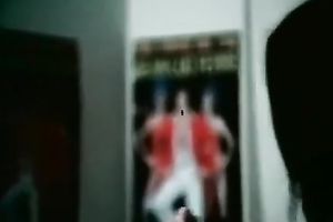 Black-haired doxy allows a stud to take up with the tongue her wobblers and bushy muff