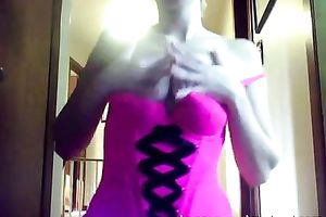 Horny slender white chick gets undressed on camera in the corridor