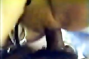 Lewd blond sucks a dark schlong outdoors and receives drilled in retro episode