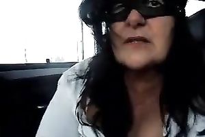 Kinky mature BBW white women in the car blows my schlong in the mask