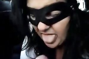 Kinky mature BBW white women in the car blows my schlong in the mask