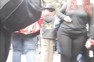 Huge-assed redhead slutwife acquires caught on a hidden livecam in the streeet