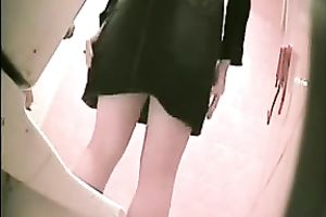 Two skinny girls receive caught on a hidden livecam in a shitter