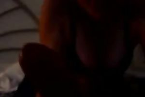 Stunning brunette hair enjoys working on a guy's rod in POV video