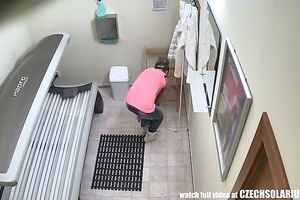 Asstastic marvelous hottie tanning her body in spa salon