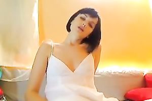 Majestic diminutive dark brown milf white lady in white underware