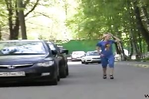 Teen Russian blond white bitch in public getting moist and constrained