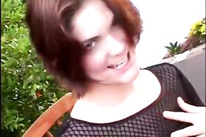 Frisky and hawt redhead tickles her slit with her pink sex toy