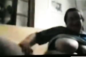 My sexually excited horny white wife with large breasts masturbates for me on camera