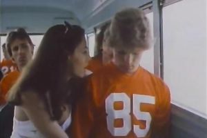 Charming golden-haired amateur wife gives head to a sportsman in a bus