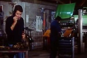 Retro blond housewife receives her boobs massaged by her maid