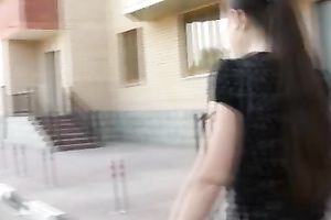 Beautiful brunette hair white women pees in her pants and changes her garments