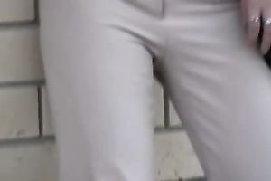 Beautiful brunette hair white women pees in her pants and changes her garments