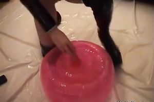 Horny blondie in haunch high boots rides her yoga ball vibrator like a boss