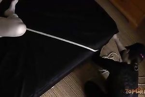 Short haired Asian beauty in immobilized by her nervous slavemaster