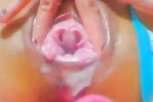 Latina breasty legal age teenager on cam masturbates till it acquires soaking soaked