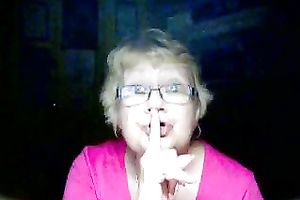 Naughty granny in glasses is showing off her giant love muffins