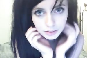 Kinky web camera legal age teenager undresses and plays with her pinkish cum-hole on cam