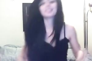 Kinky web camera legal age teenager undresses and plays with her pinkish cum-hole on cam