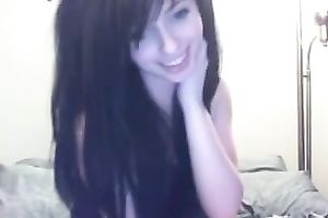 Kinky web camera legal age teenager undresses and plays with her pinkish cum-hole on cam