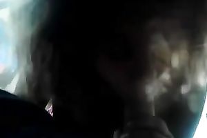 Curly-haired cutie engulfing and rubbing my rod indoors