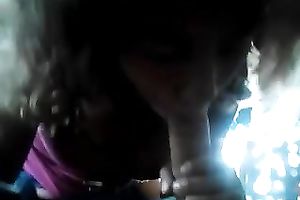 Curly-haired cutie engulfing and rubbing my rod indoors