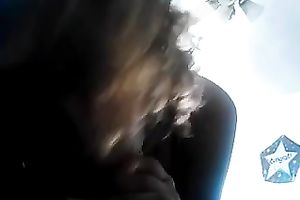 Curly-haired cutie engulfing and rubbing my rod indoors