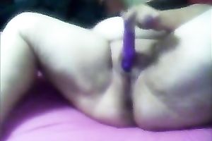 Obese dilettante white horny white wife in the sofa humping a vibrator