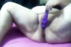 Obese dilettante white horny white wife in the sofa humping a vibrator