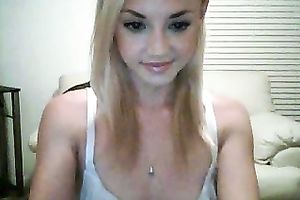 Admirable golden-haired flashes her miniature meatballs for the livecam