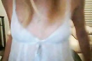 Admirable golden-haired flashes her miniature meatballs for the livecam