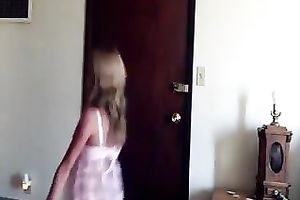 Sweet looking webcam model in pink costume puts on a precious show