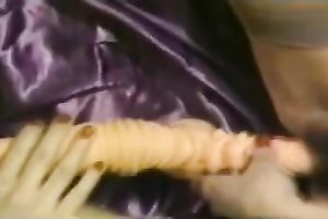 Blonde and dark brown lesbos engulf and fuck large marital-device toy