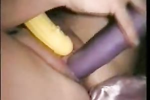 All aroused girlfriend pets her soaking cookie with new sex toys