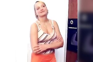 Slutty slut with precious milk cans comes to her dude's abode