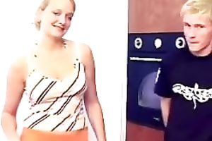 Slutty slut with precious milk cans comes to her dude's abode