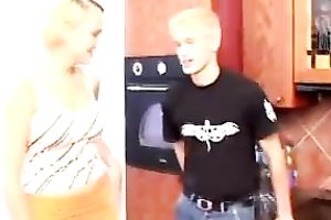 Slutty slut with precious milk cans comes to her dude's abode