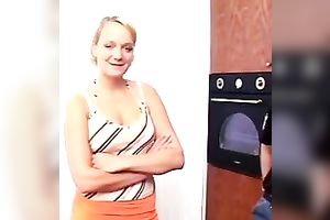 Slutty slut with precious milk cans comes to her dude's abode