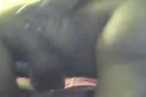 Fucking a salacious dark BBW's muff from behind indoors