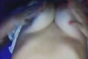 Erotic cam show with an dilettante girl flashing her titties and wazoo