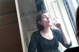 My self confident amateur wife looks nice-looking smokin' a cigarette