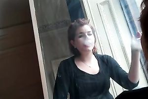 My self confident amateur wife looks nice-looking smokin' a cigarette