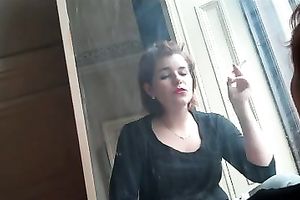 My self confident amateur wife looks nice-looking smokin' a cigarette