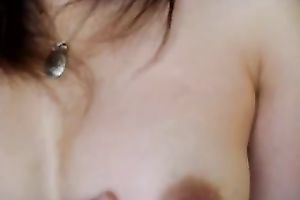 Trashy nympho with diminutive whoppers finger bonks her shaggy bawdy cleft like insane