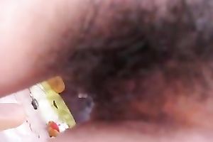 Trashy nympho with diminutive whoppers finger bonks her shaggy bawdy cleft like insane