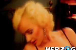 Desirable golden-haired mommies play with their hirsute vaginas