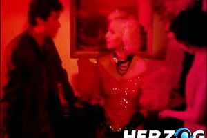 Desirable golden-haired mommies play with their hirsute vaginas