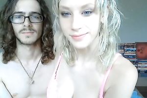 Freaky breasty blondie and her 4 eyed dude are plan to make sex video