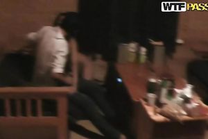 Sexy dark brown babe works on a wang in the presence of her allies