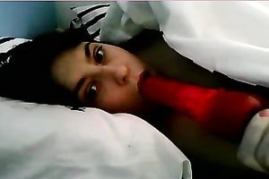 Horny brunette hair lalin girl blows a marital-device during the time that I see her on livecam